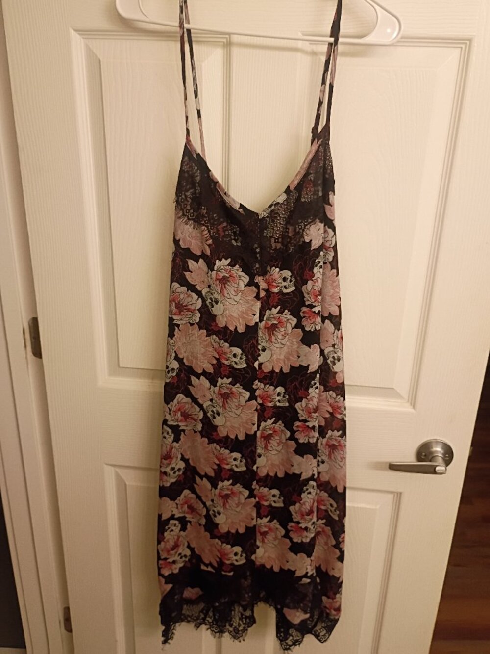 Floral and Skull Print With Lace Sleep Dress nightie Pink and Black size 4